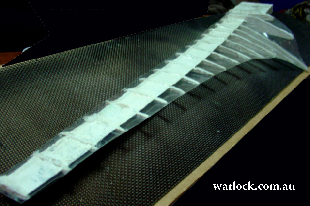 The blade skeleton is painted in gel coat and covered in acetate sheet.
